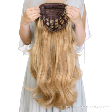 Soft Long Water Wavy Ombre Blonde Black Capless Wigs Hair Clips Extension 24Inches Wavy 3/4 Half Wig Synthetic Hair Extensions